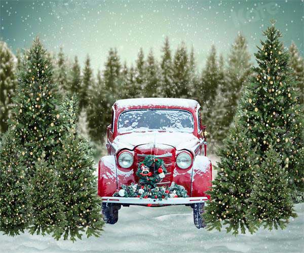 Kate Christmas Tree Snow Winter Car Backdrop for Photography