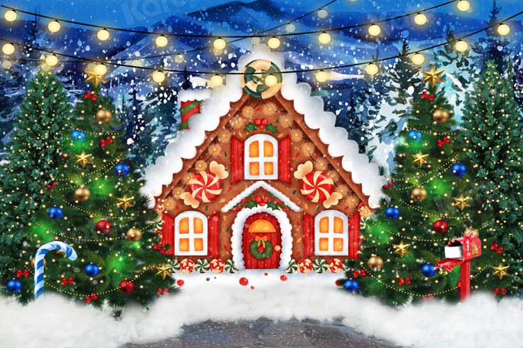 Kate Christmas Tree Wood House Winter Snow Backdrop for Photography