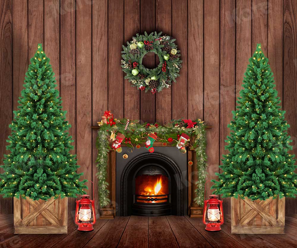 Kate Christmas Fireplace Wood Winter Backdrop for Photography