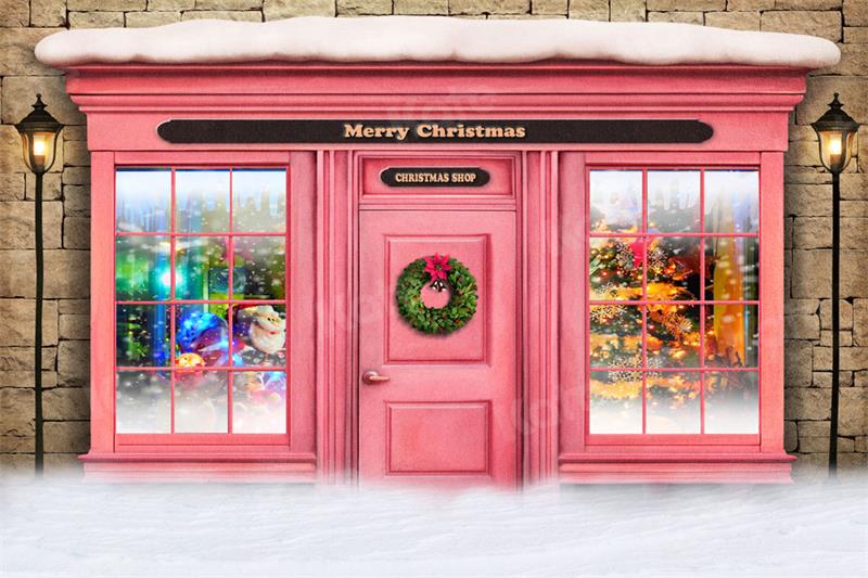 Kate Christmas Shop Winter Pink Backdrop for Photography - Kate Backdrop