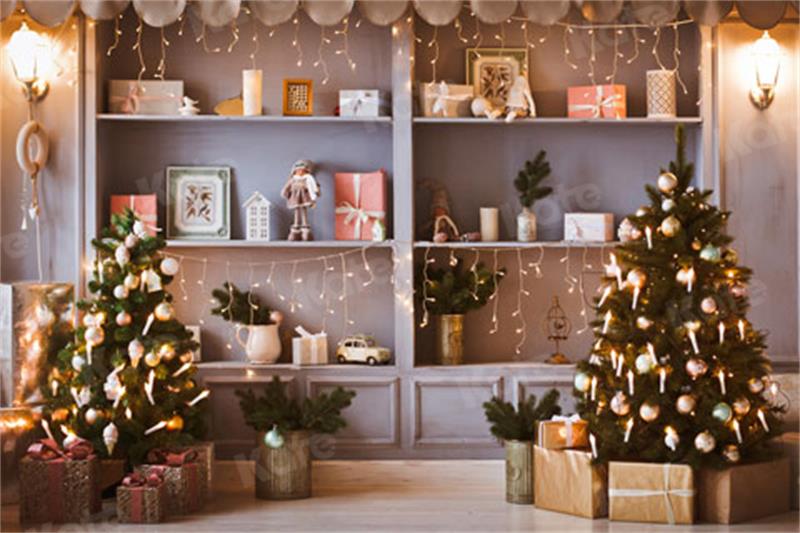 Kate Christmas Shop Tree Gift Backdrop for Photography