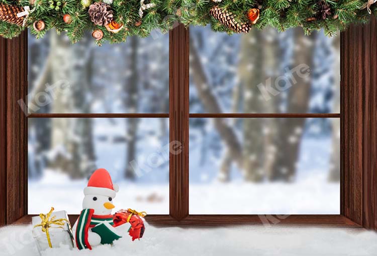 Kate Christmas Window Backdrop Snowman Designed by Chain Photography