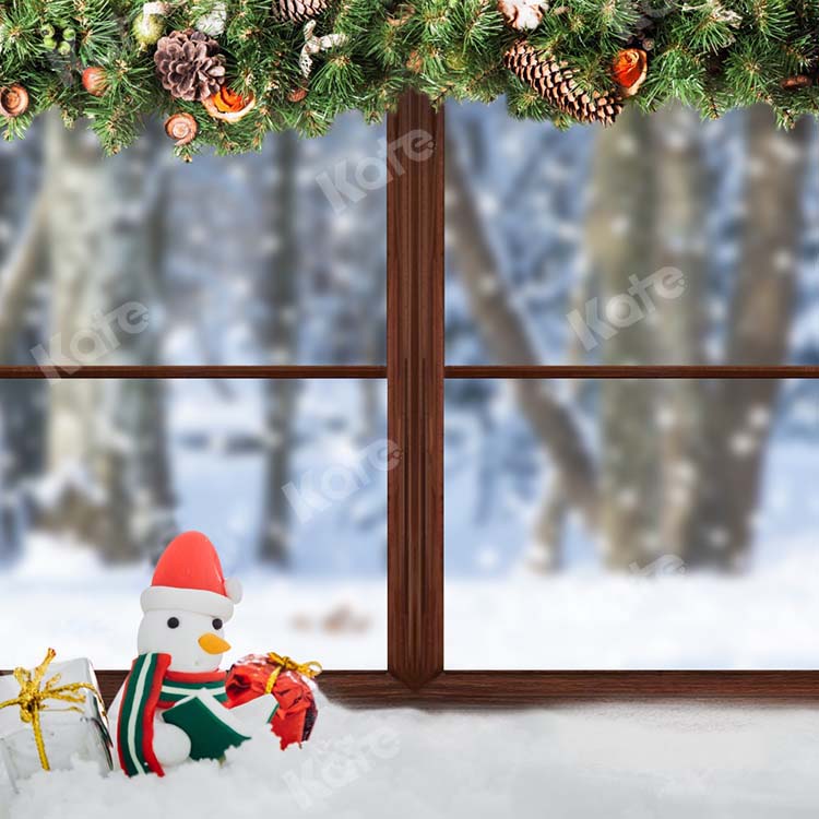 Kate Christmas Window Backdrop Snowman Designed by Chain Photography