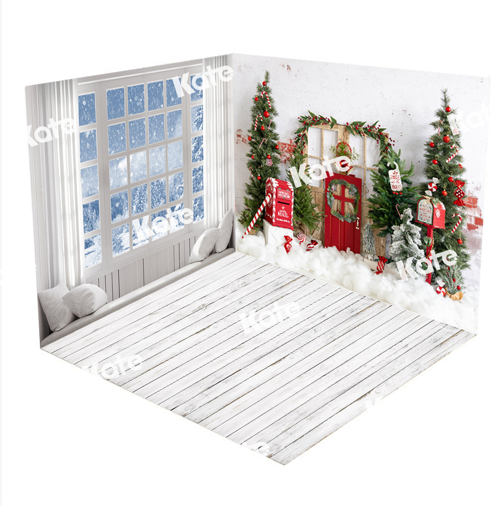 Kate Christmas Fireplace White Window Room Set(8ftx8ft&10ftx8ft&8ftx10ft)
