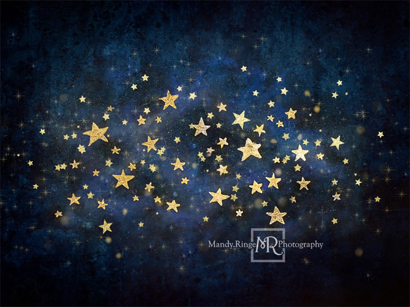 Kate Night Sky with Gold Stars Children Backdrop for Photography Designed by Mandy Ringe Photography - Kate Backdrop