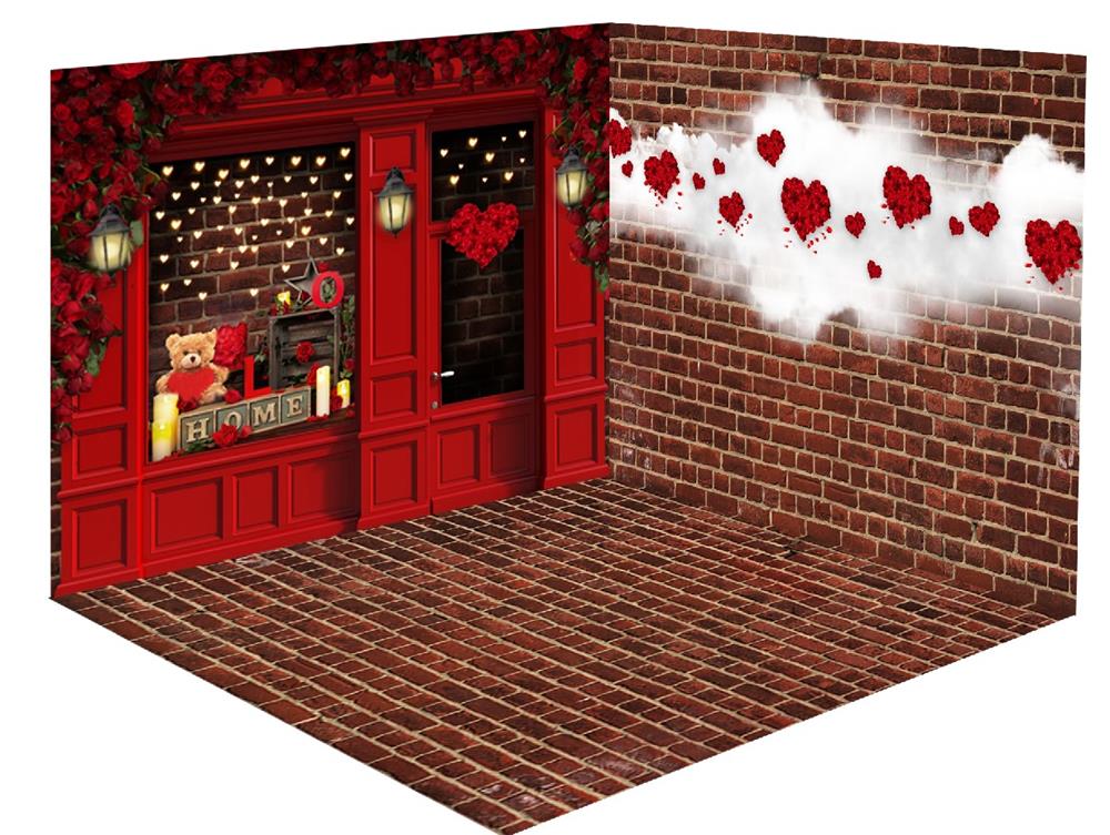 Kate Red Valentine's Day Brick Wall Love Room Set(8ftx8ft&10ftx8ft&8ftx10ft)