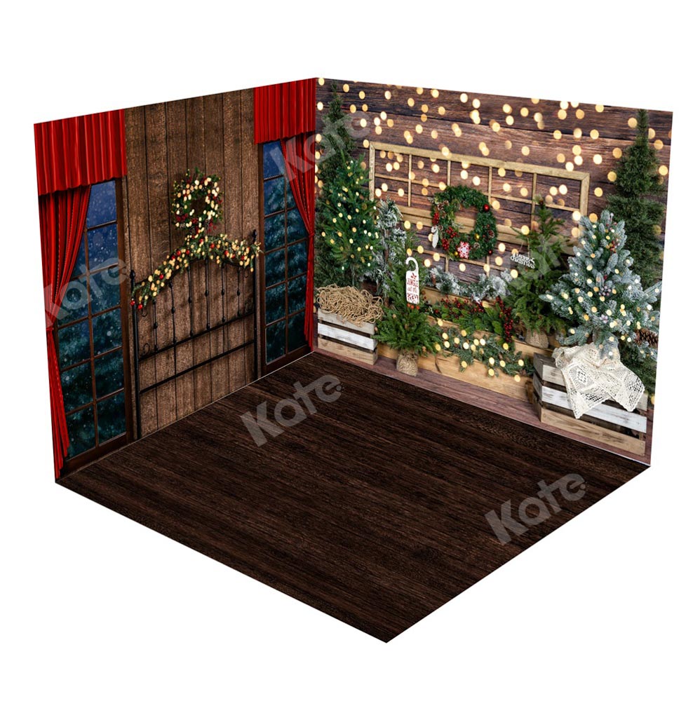 Kate Christmas Barn Door Trees Vintage Room Set(8ftx8ft&10ftx8ft&8ftx10ft)