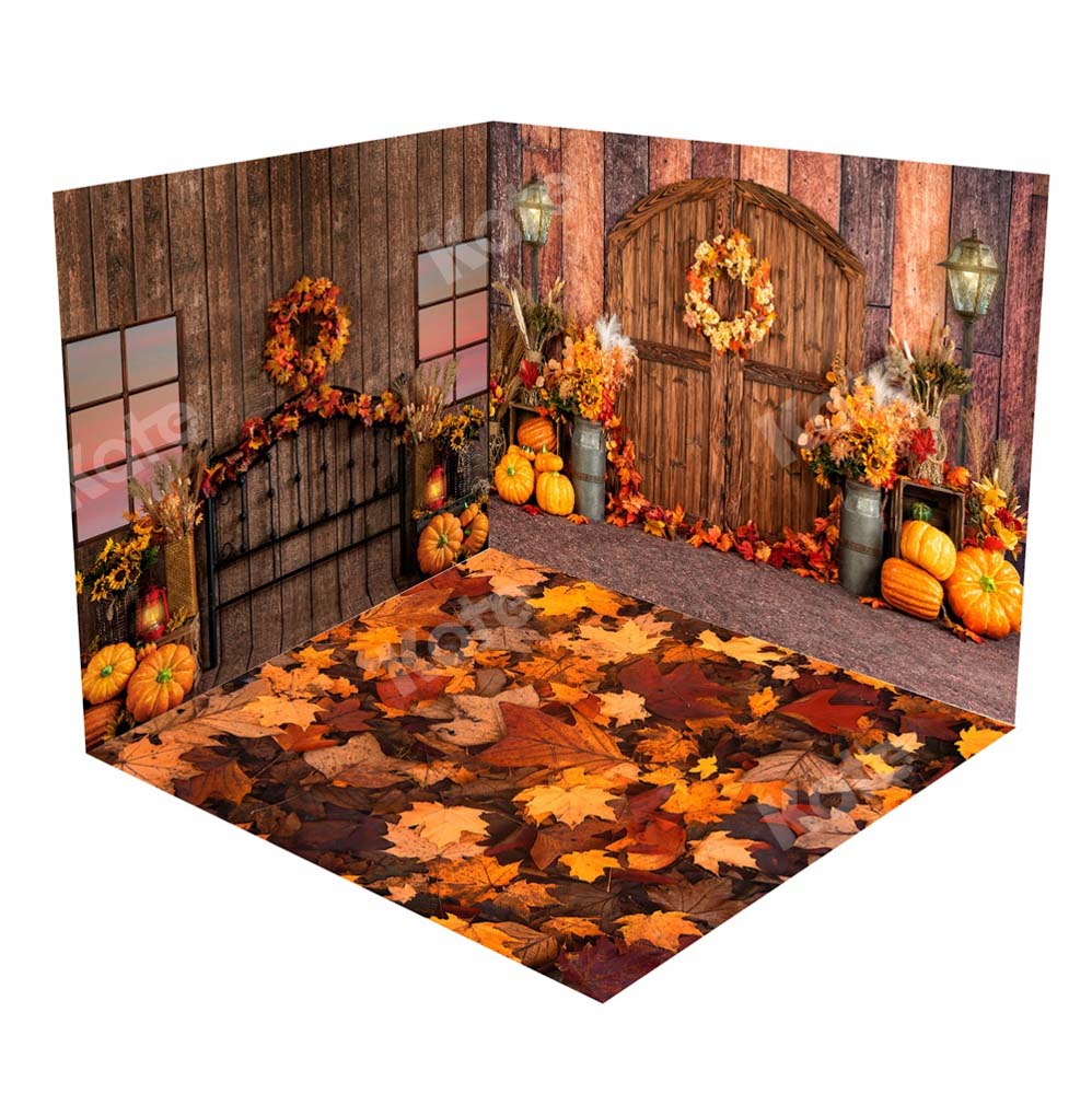 Kate Autumn Barn Door Fallen Leaves Room Set(8ftx8ft&10ftx8ft&8ftx10ft)