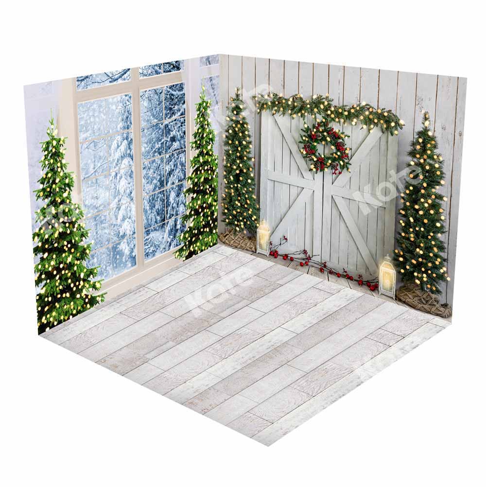 Kate Christmas Snow Scene Window Barn Door Room Set(8ftx8ft&10ftx8ft&8ftx10ft)