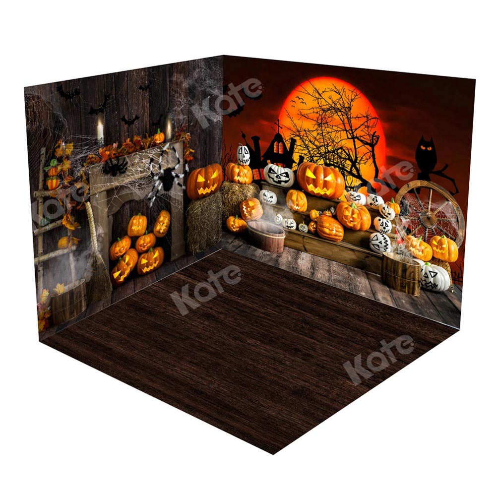 Kate Halloween Pumpkins Fireplace Spider Room Set(8ftx8ft&10ftx8ft&8ftx10ft)