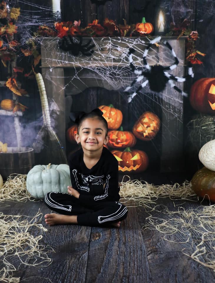 Kate Halloween Backdrop Fall Wood Grain Spider Web Designed by Emetselch - Kate Backdrop