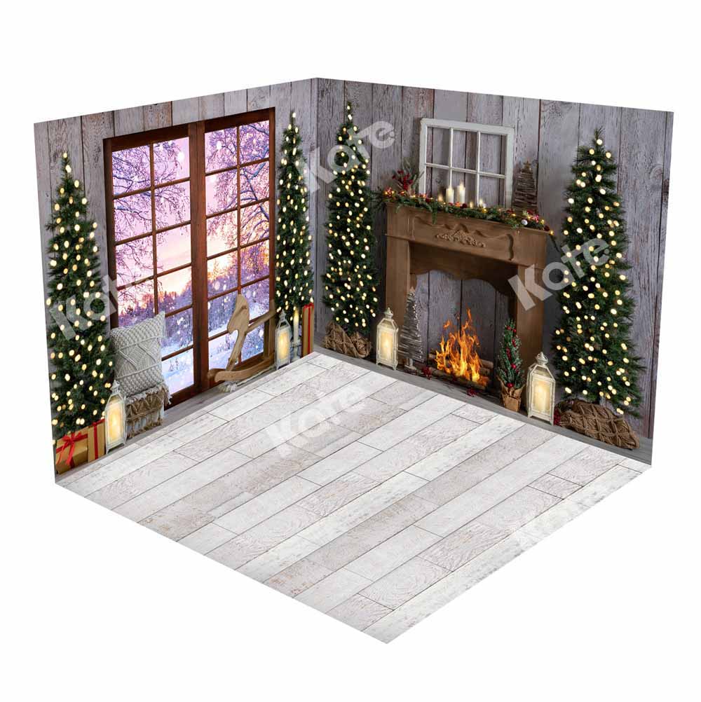 Kate Christmas Snow Scene Window Fireplace Room Set(8ftx8ft&10ftx8ft&8ftx10ft)
