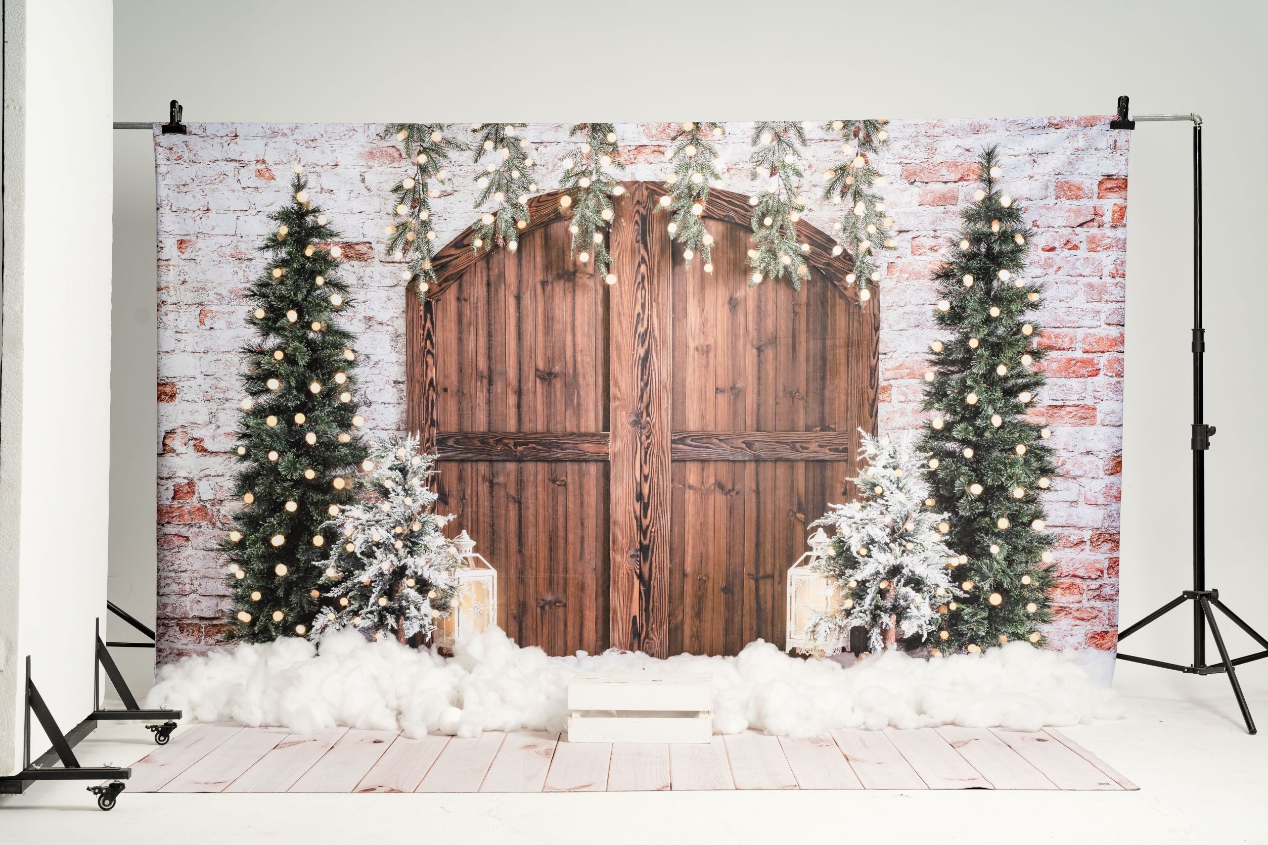 Kate Christmas Backdrop Winter Brick Wall Barn Door Designed by Emetselch