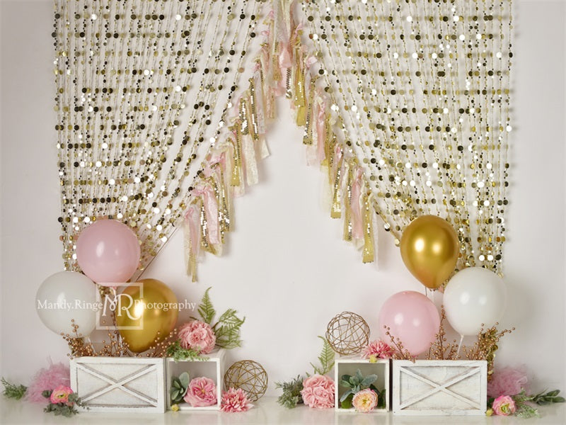 Kate Pink Gold Sparkle Backdrop Curtain Designed by Mandy Ringe Photography