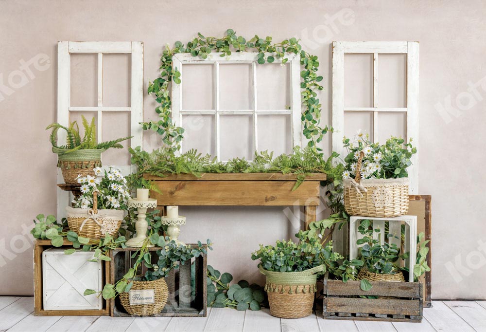 Kate Spring White Window Plants Backdrop for Photography