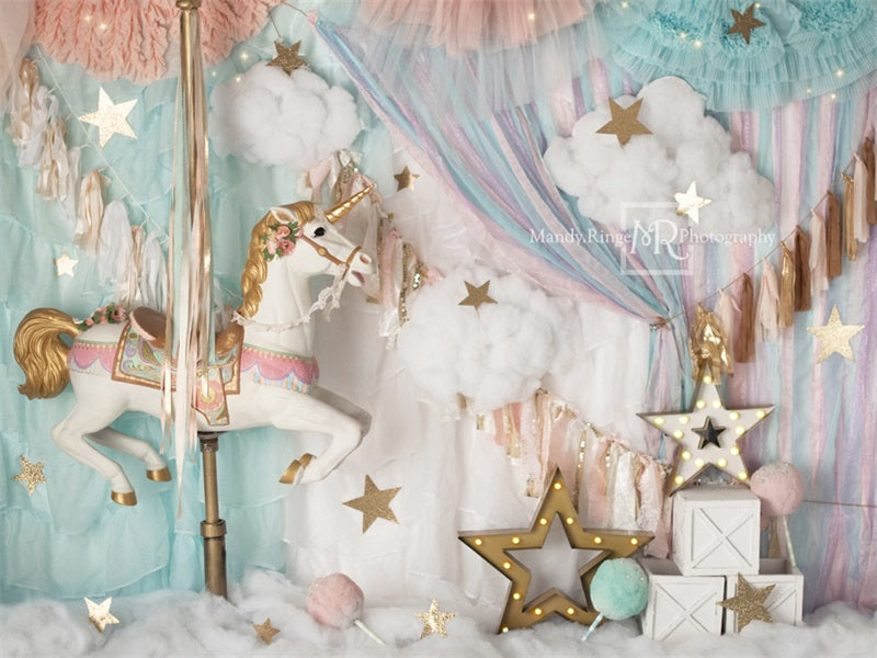 Kate 7x5ft Unicorn Carousel Backdrop Dreams Designed by Mandy Ringe Photography (only ship to Canada)