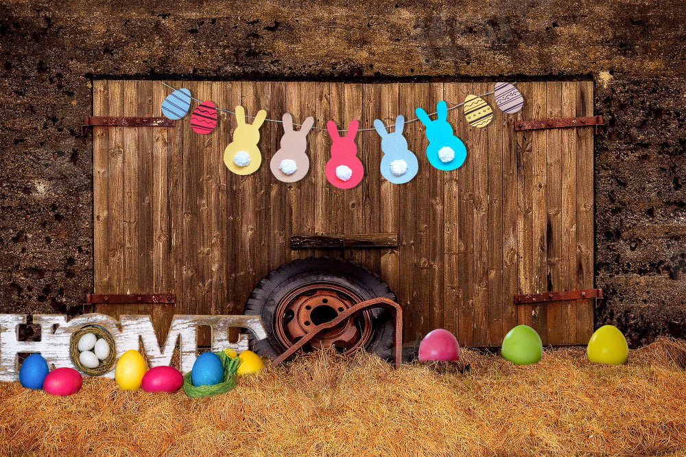 Kate Easter Eggs Backdrop Tire Wood for Photography