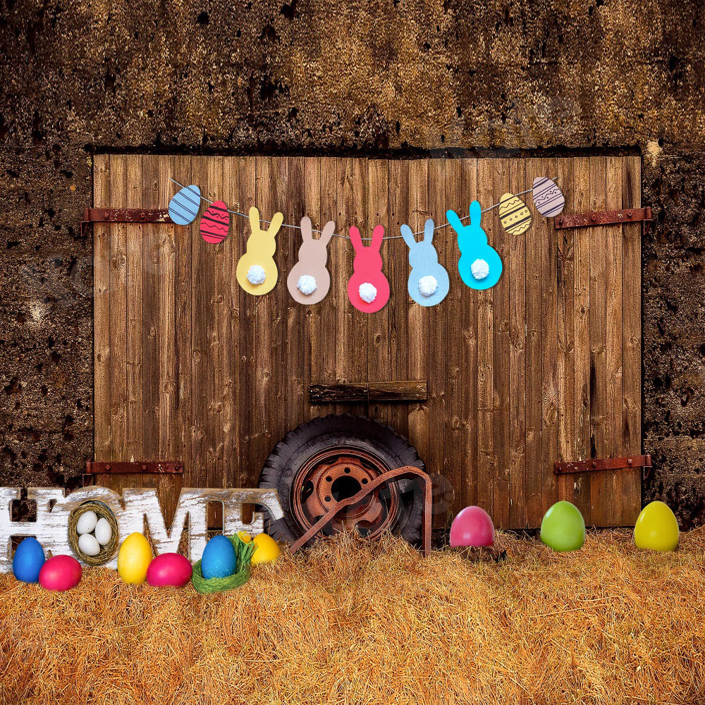 Kate Easter Eggs Backdrop Tire Wood for Photography