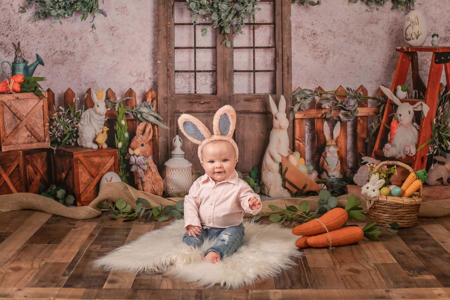 Kate Easter Garden Door Backdrop Rabbit for Photography Designed By Rose Abbas