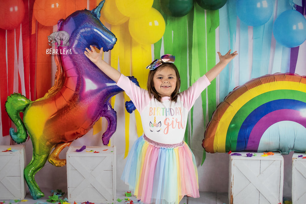 Kate Rainbow Unicorn Backdrop Birthday Balloon Designed by Emetselch