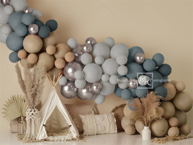 Kate 7x5ft Boho Balloons Tent Backdrop Matte Blue Designed by Mandy Ringe Photography(only ship to Canada)