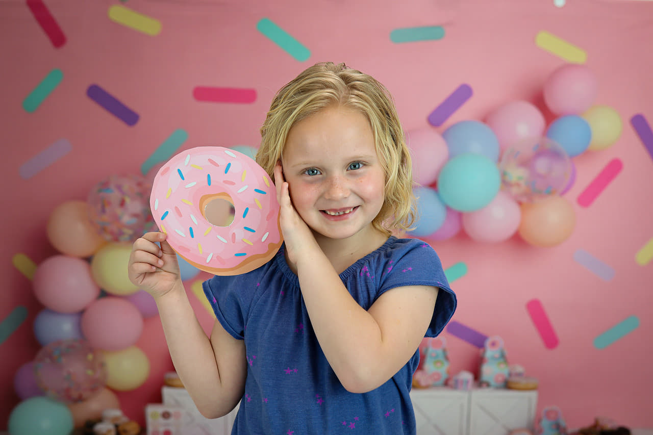 Kate Pink Donut Party Backdrop Cake Smash Designed by Melissa King