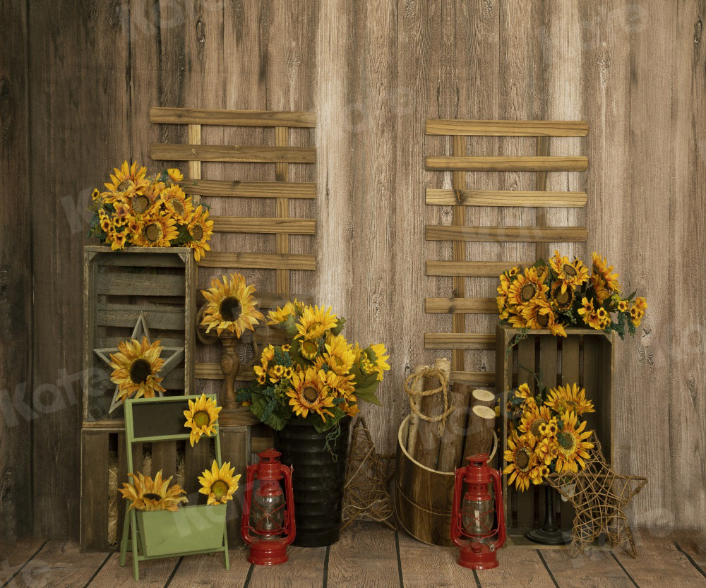 Kate Summer Backdrop Sunflower Artistic Wood Grain for Photography