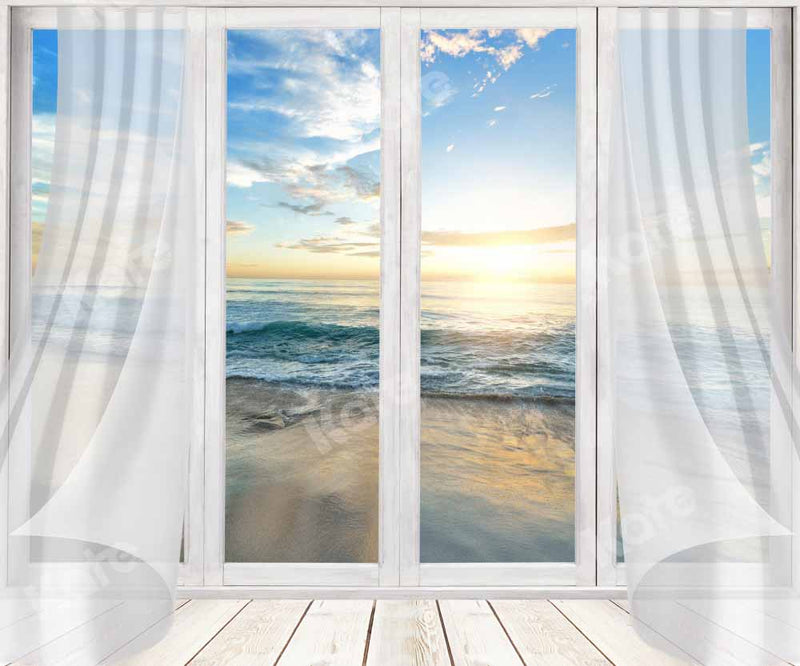 Sunset Ocean View Window Backdrop