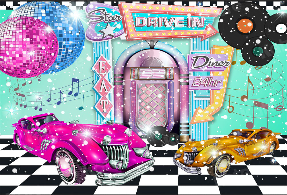Kate Drive Dance 80's Party Disco Cars Backdrop for Photography