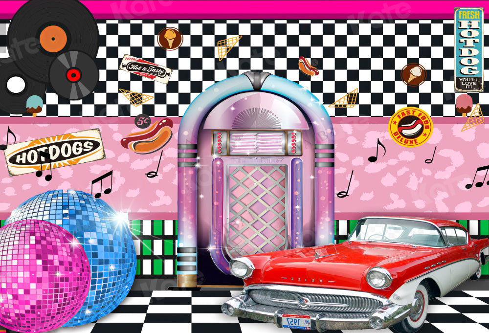 Kate Drive Dance 80's Party Disco Cars Backdrop Hotdog for Photography