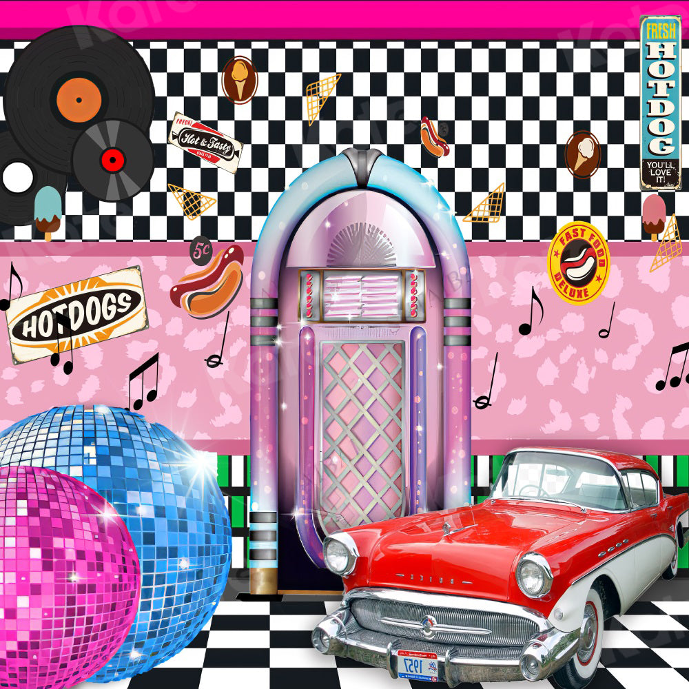 Kate Drive Dance 80's Party Disco Cars Backdrop Hotdog for Photography