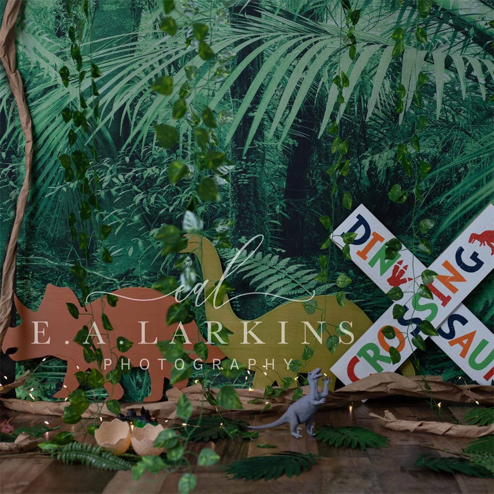 Kate Summer Wild Jungle Backdrop Dinosaur Crossing for Photography Designed by Erin Larkins