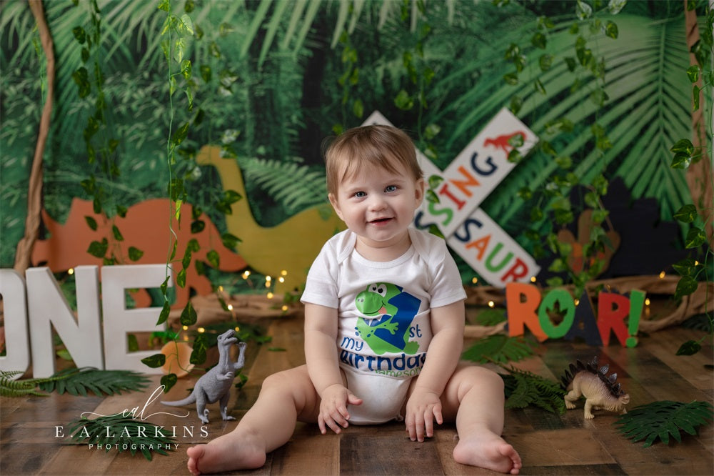 Kate Summer Wild Jungle Backdrop Dinosaur Crossing for Photography Designed by Erin Larkins