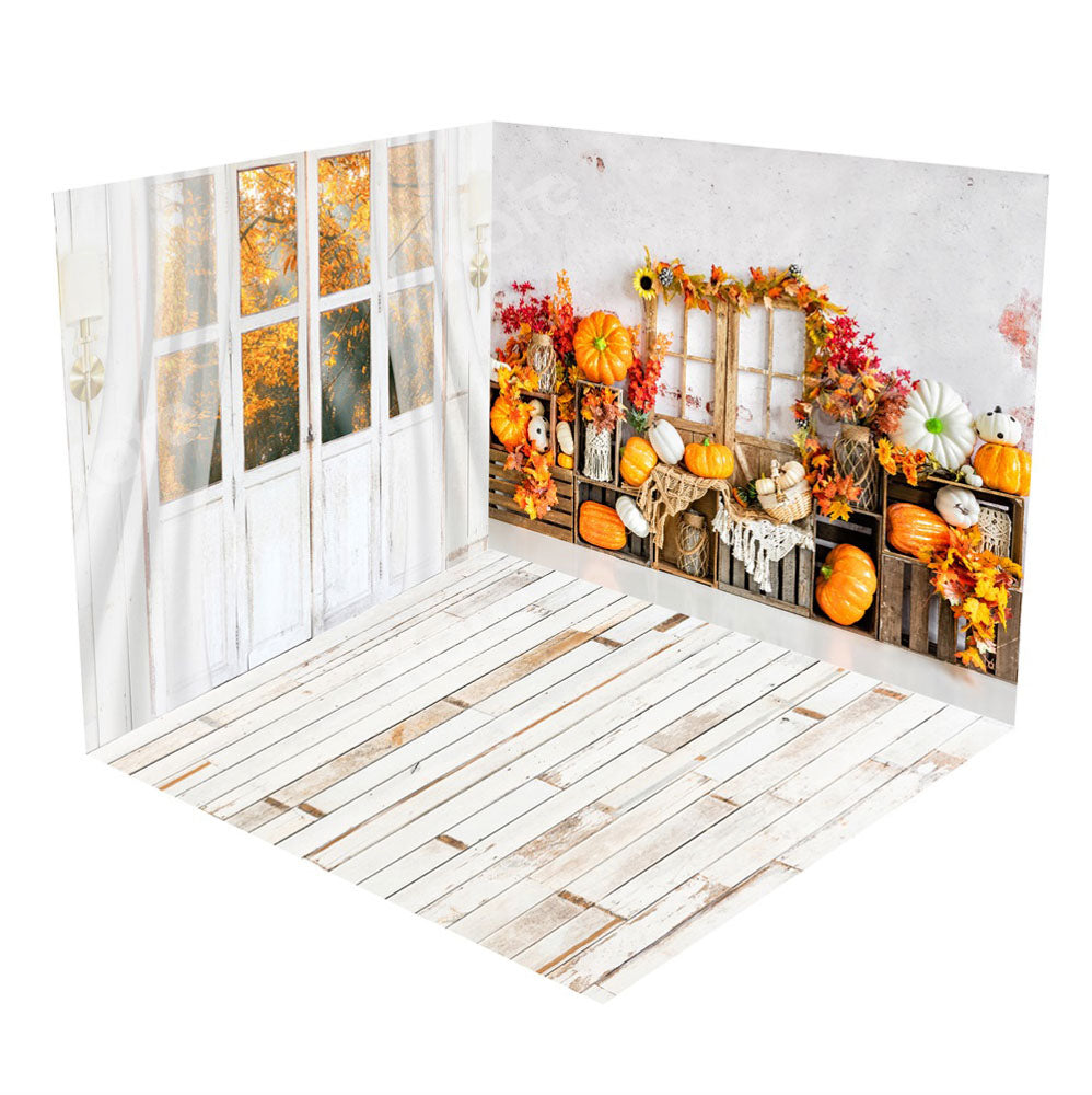 Kate Autumn Pumpkins Window White Room Set(8ftx8ft&10ftx8ft&8ftx10ft)