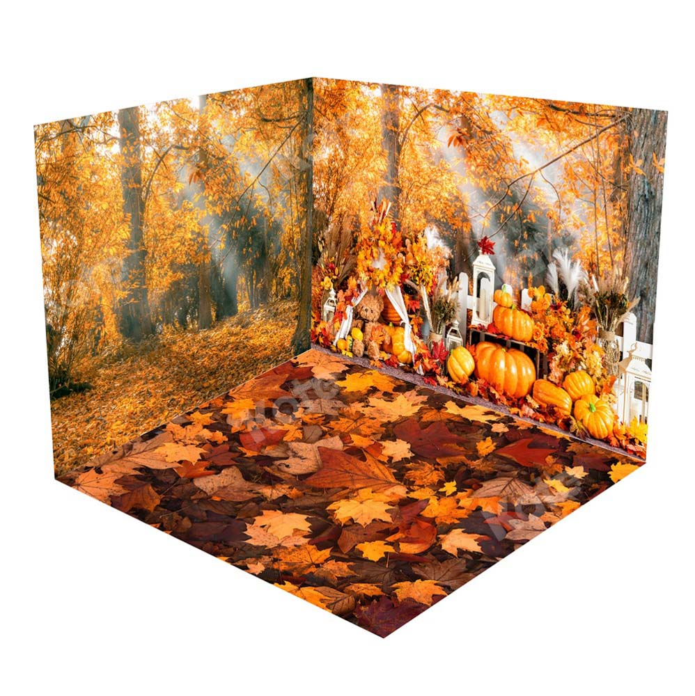 Kate Autumn Pumpkins Outdoor Forest Leaves Room Set(8ftx8ft&10ftx8ft&8ftx10ft)