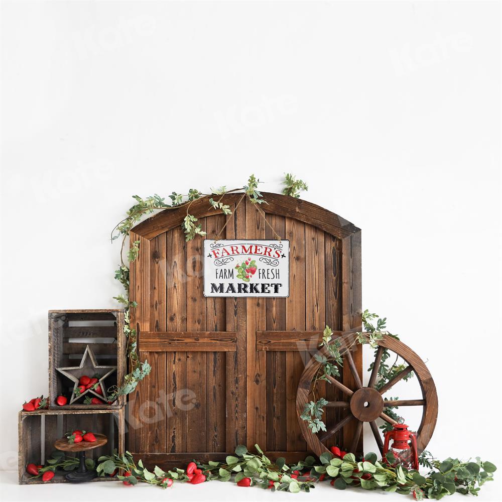 Kate Summer Backdrop Vintage Strawberry Barn Door Wheel for Photography
