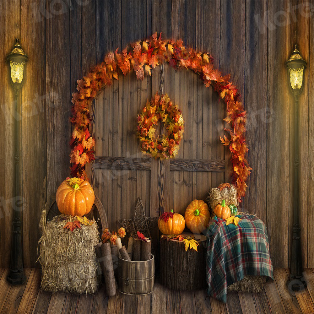 Kate Autumn Backdrop Pumpkins Barn Lamps for Photography