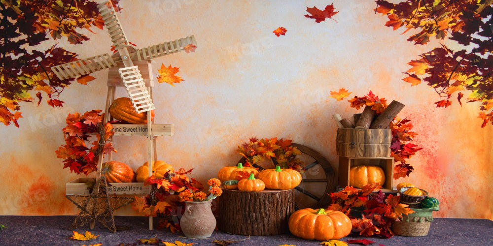 Kate Autumn Backdrop Pumpkins Maple Leaves for Photography