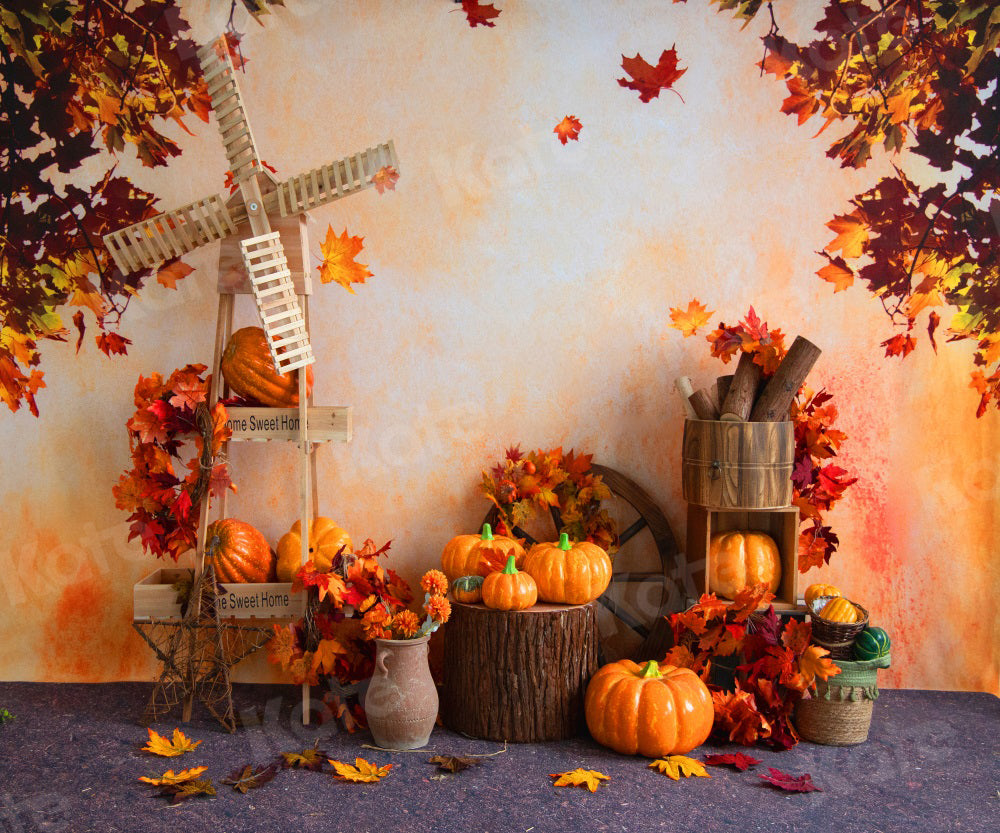 Kate Autumn Backdrop Pumpkins Maple Leaves for Photography