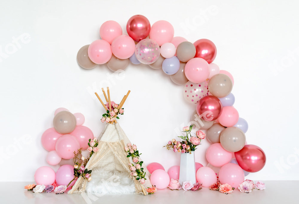 Kate Birthday Backdrop Pink Balloons Tent Girls Designed by Emetselch
