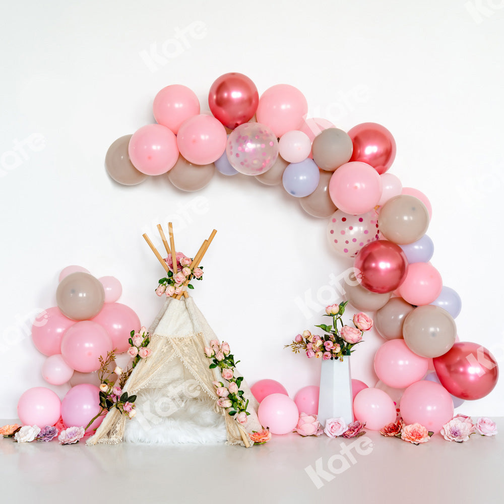 Kate Birthday Backdrop Pink Balloons Tent Girls Designed by Emetselch