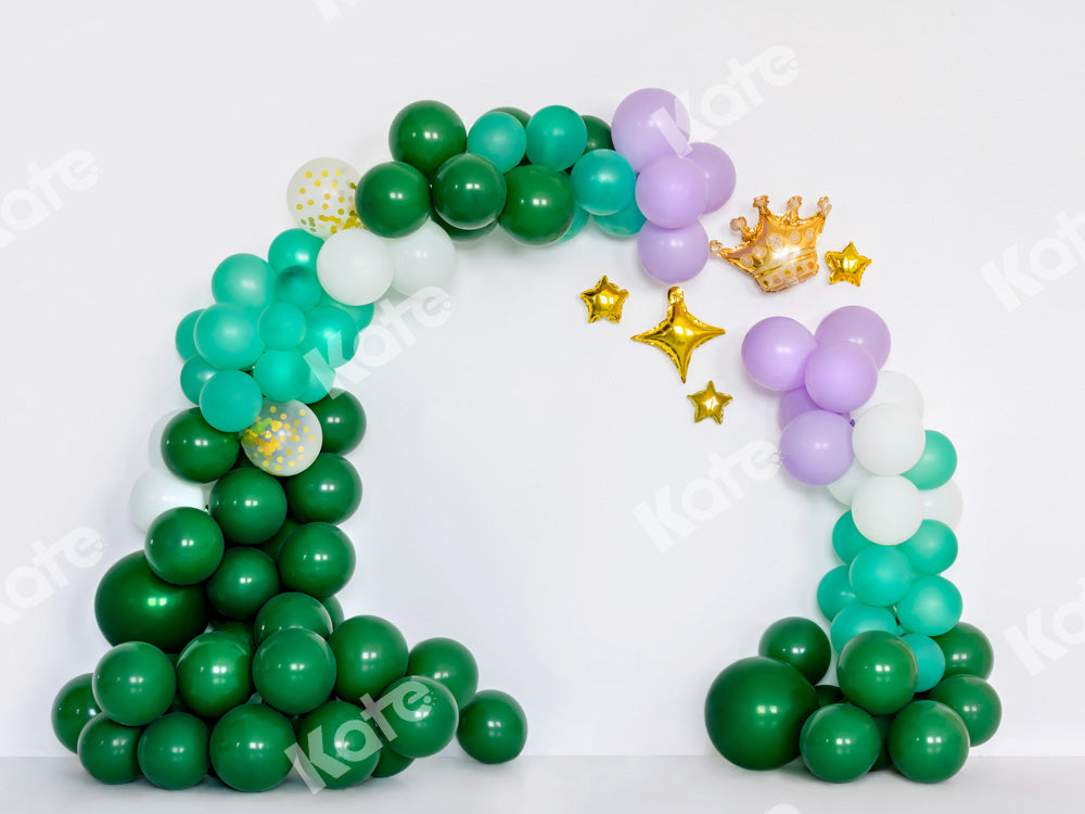 Kate Birthday Backdrop Green Balloons Crown Designed by Emetselch