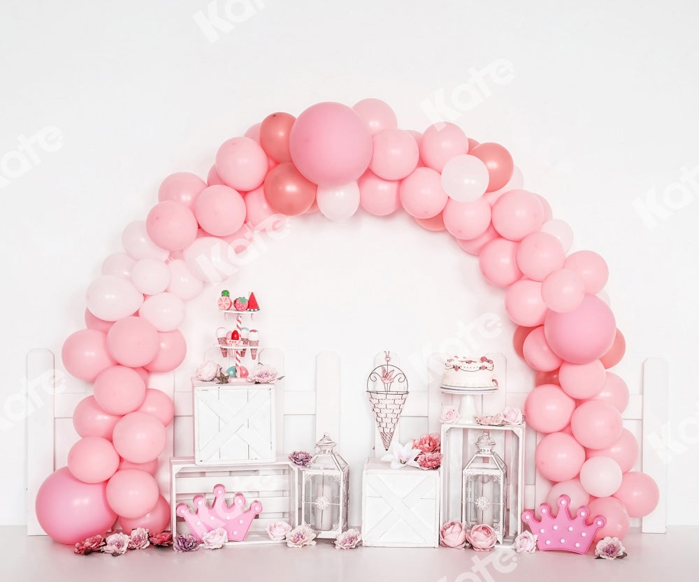 Kate Cake Smash Backdrop Birthday Pink Balloons Designed by Emetselch