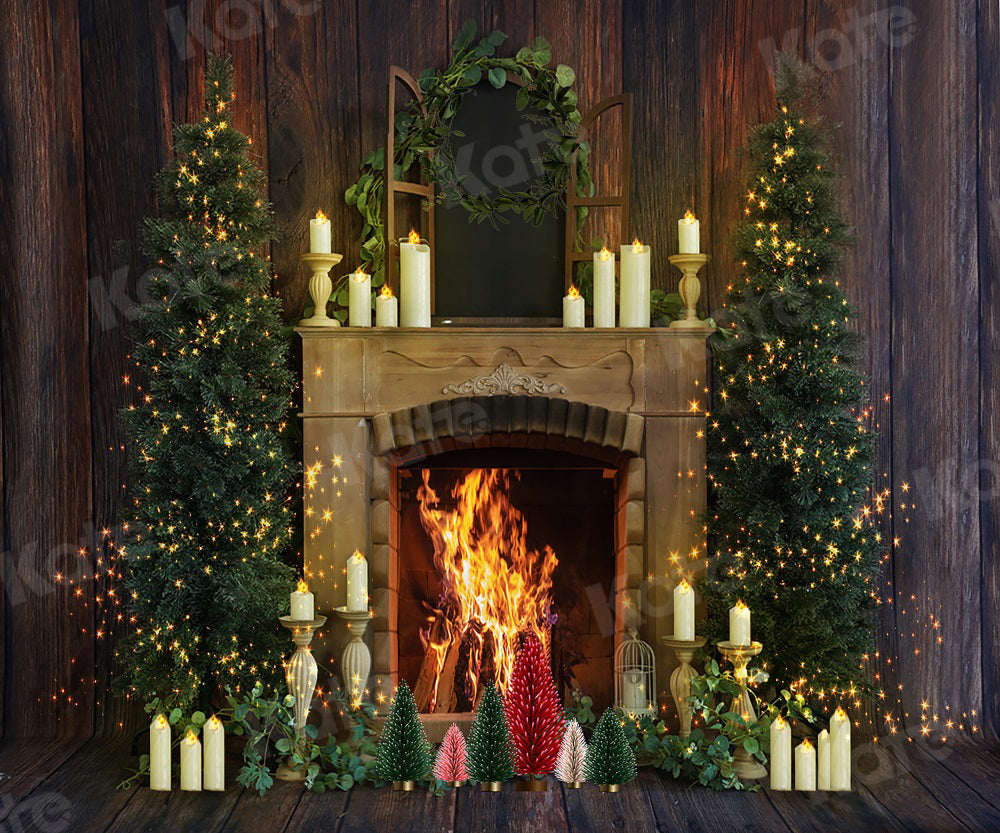 Kate Christmas Backdrop Fireplace Retro Wood for Photography