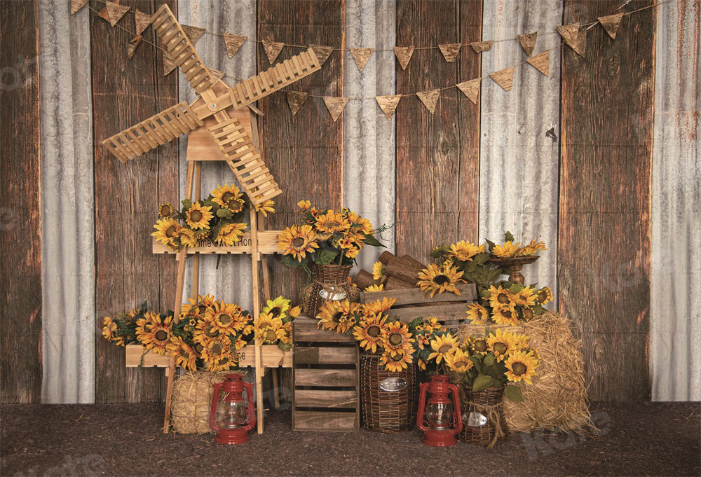 Kate Autumn Backdrop Sunflower Wood Grain for Photography