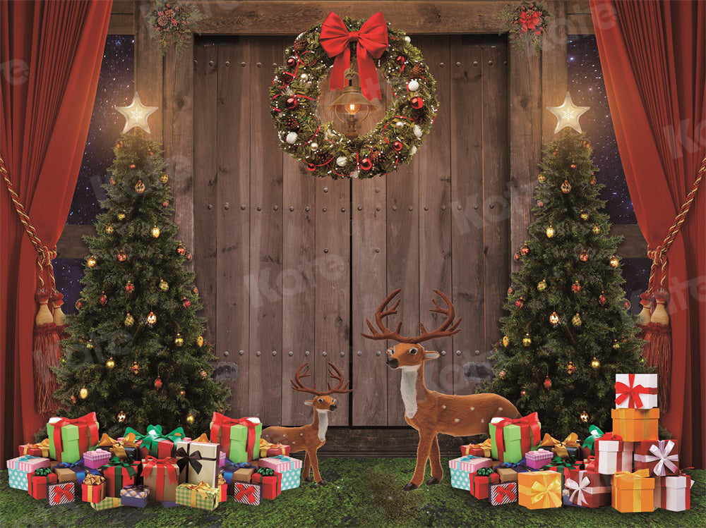 Kate Christmas Backdrop Gifts Tree Wood for Photography