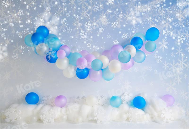 Kate Cake Smash Backdrop Winter Snow Balloons for Photography