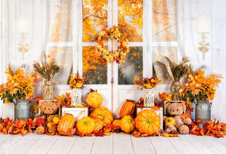 Fondo de otoño para cumpleaños con temática boho y calabazas diseñado por Emetselch
