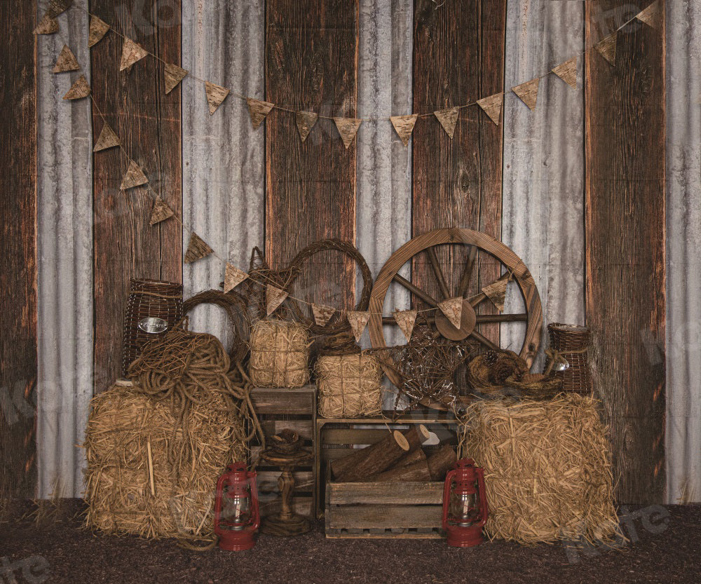 Kate Autumn Backdrop Wood Barn Wheel for Photography