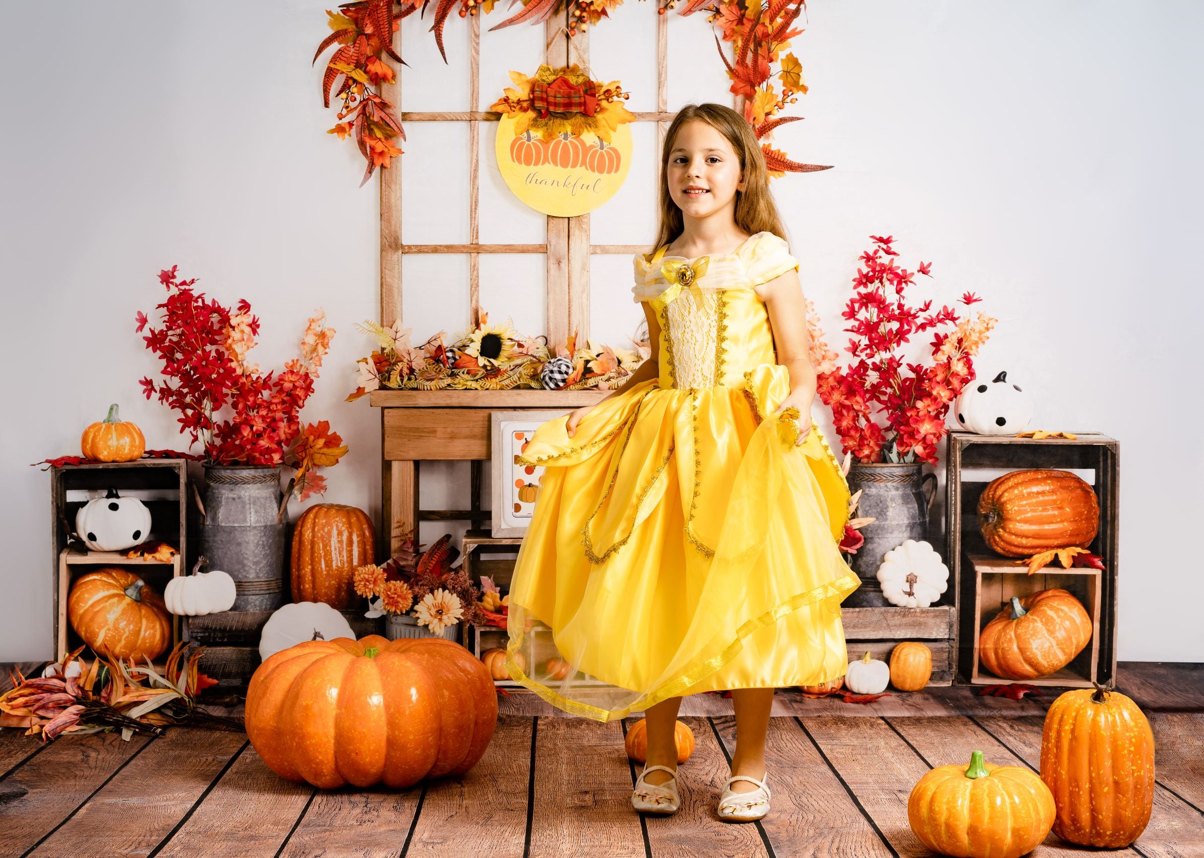 Kate Autumn Backdrop Pumpkin Thanksgiving Sunflower Leaves Designed by Uta Mueller Photography